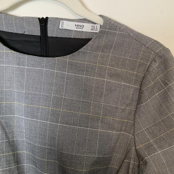Mango MNG Gray Shift Dress Plaid Long Sleeve Knee Length 4 - Picture 7 of 13